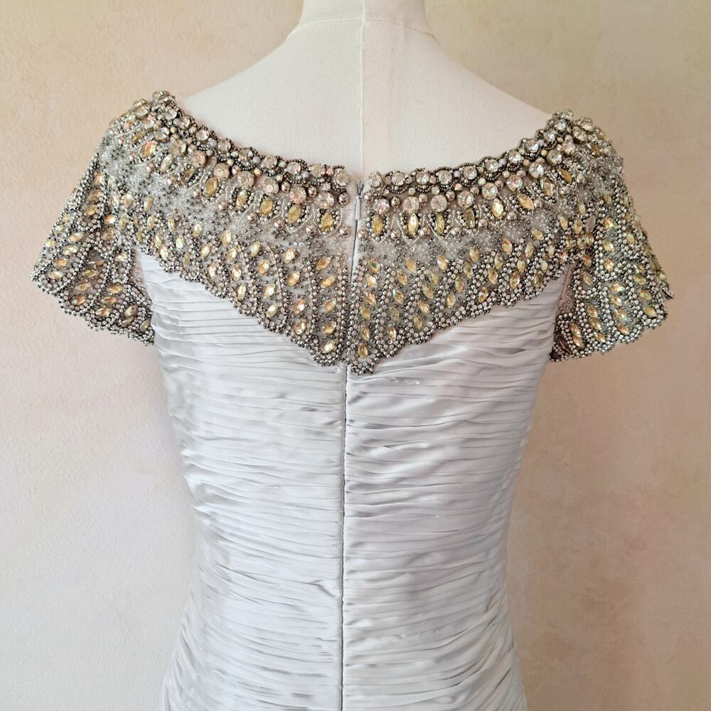 NEW TERANI COUTURE C1042 Cocktail Dress Size 8 Light Silver Beaded Ruched $658 - Picture 10 of 15